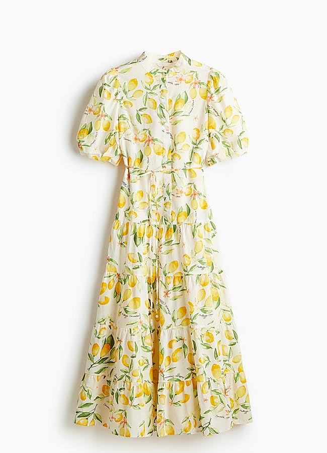 Imagen - Vestido midi camisero con estampado de limones de H&M.