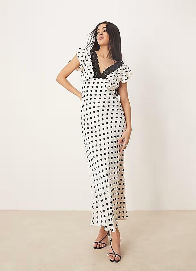 Imagen - Vestido satinado de lunares con encaje