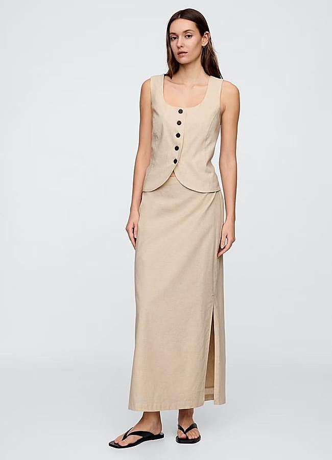 Imagen - Falda de lino recta con abertura