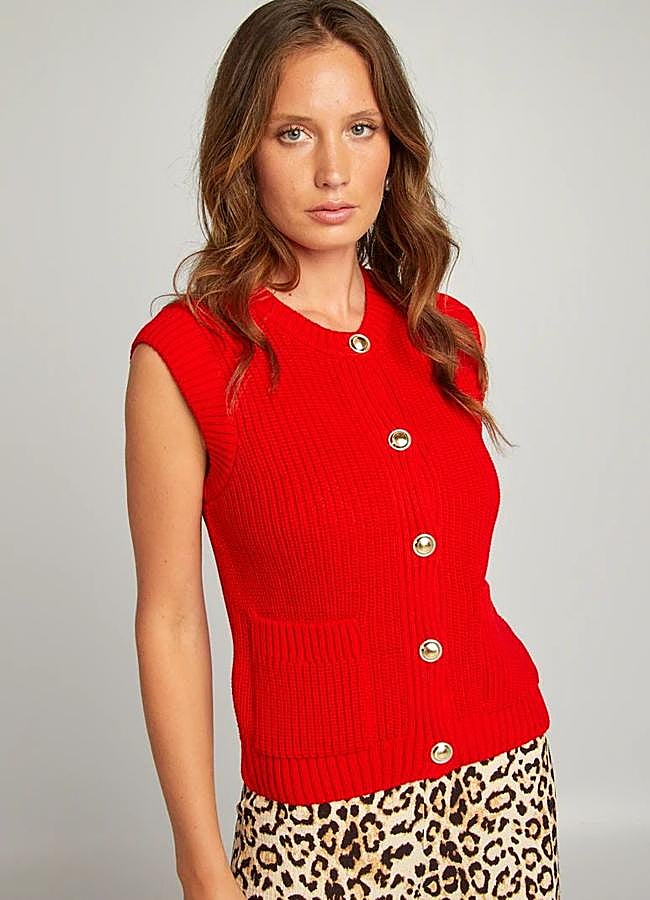 Imagen - Chaleco de punto canalé rojo