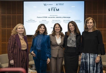 De izquierda a derecha: Isabel Reija, decana del Colegio Nacional de Ingenieros de ICAI, cofundadora de Amura Industrial y Barter y ex CEO de Fenie Energía; María Eugenia Girón Dávila, consejera independiente en CIE Automotive, CF Alba, Birks y Delaviuda, además de vicepresidenta de Oceana; Yolanda González, directora de la Cátedra STEM Mujer y profesora de Comillas ICAI; Remedios Ruiz Macía, consejera independiente en Outpayce by Amadeus y ex vicepresidenta Ejecutiva de Riesgos del Banco Santander; y María José Muñoz Martínez, directora de Estrategia y Transformación Digital del Grupo Renfe.