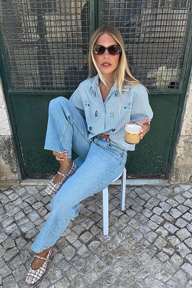 Camisa con estampado de rayas + vaqueros culotte