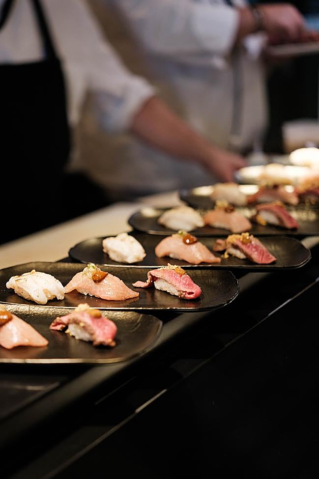 Algunos de los nigiris que podemos degustar en el Kabuki de la T4, en Madrid.