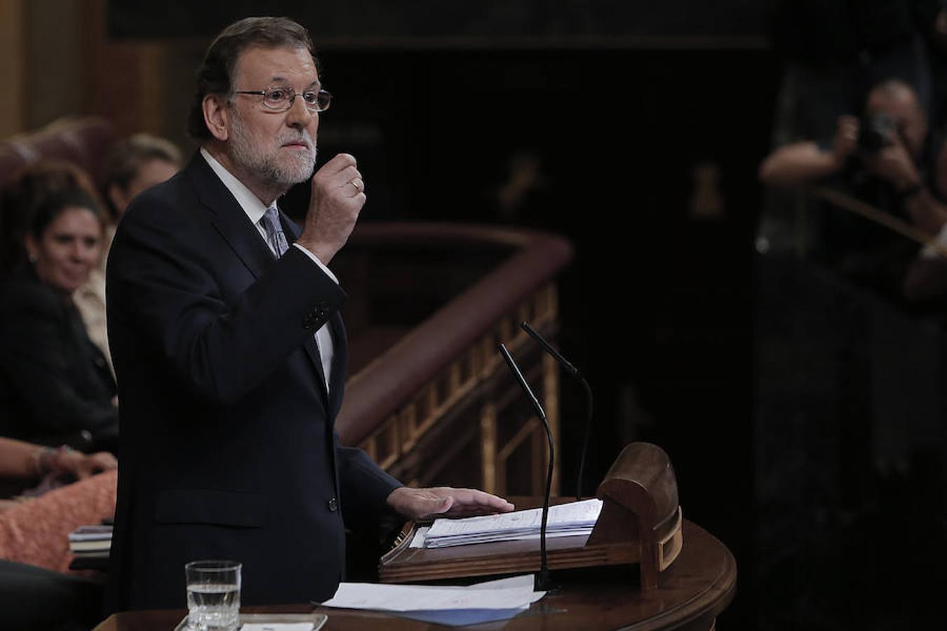 El presidente del Gobierno en funciones , Mariano Rajoy (PP), durante su discurso para intentar la investidura.