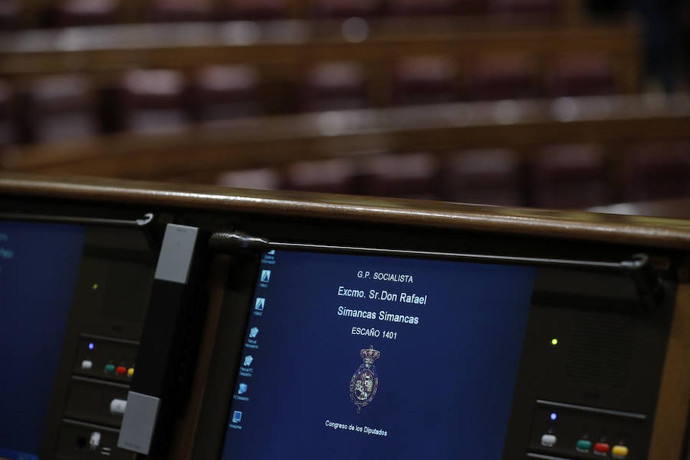 Vista del escaño del diputado socialista Rafael Simancas, que ocupaba anteriormente Pedro Sánchez.
