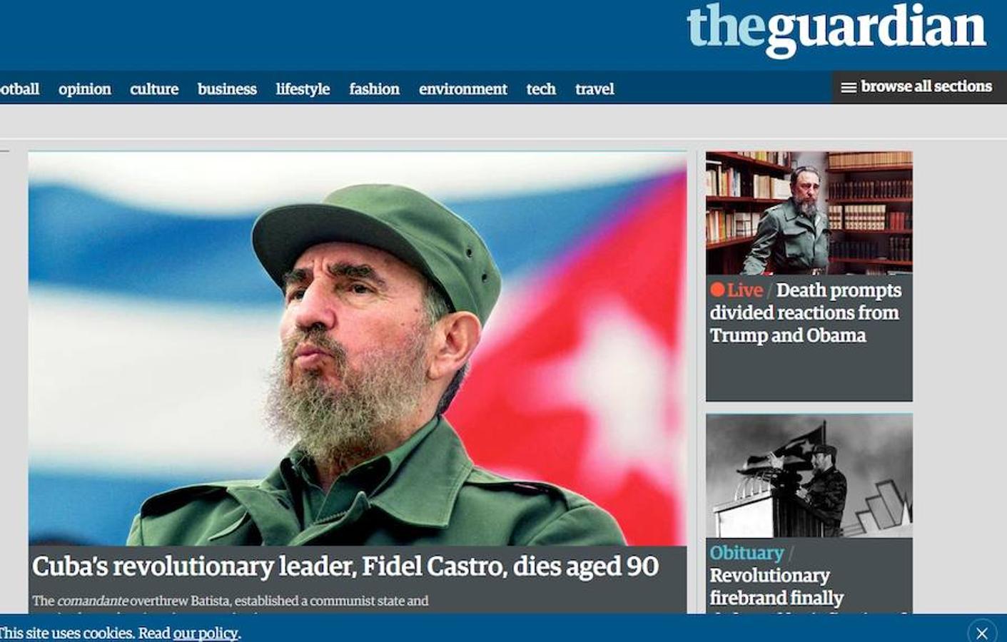 THE GUARDIAN: «El líder de la revolución en Cuba, Fidel Castro, muere a los 90 años».