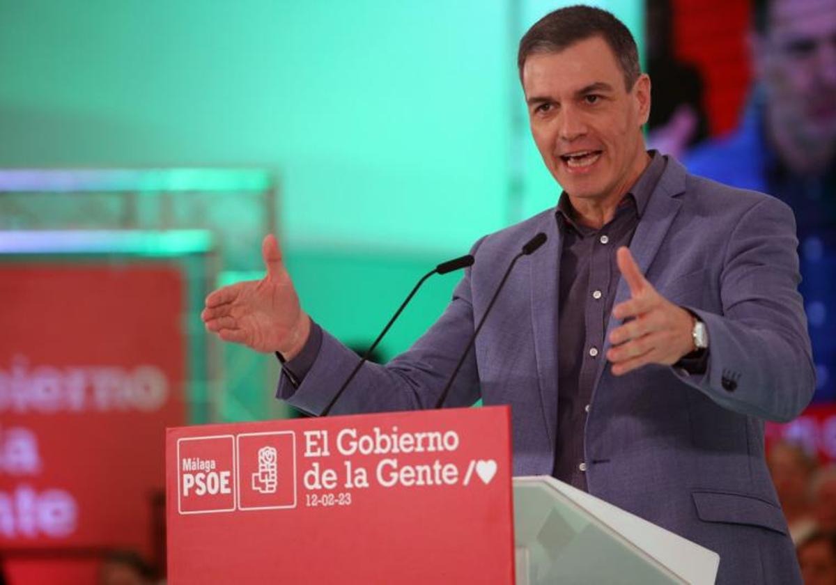 El presidente del Gobierno, Pedro Sánchez, en un mitin del PSOE.