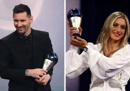Lionel Messi y Alexia Putellas posan con sus trofeos The Best.