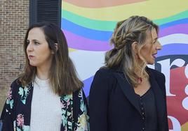 Ione Belarra y Yolanda Díaz en un act en Madrid en junio de 2022.