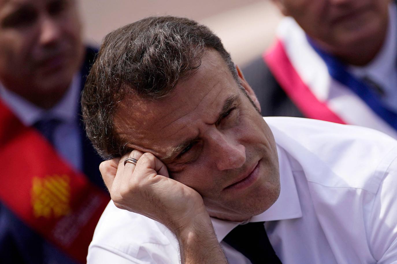 El presidente francés, Emmanuel Macron, durante una visita a Ganges en el marco de su gira nacional