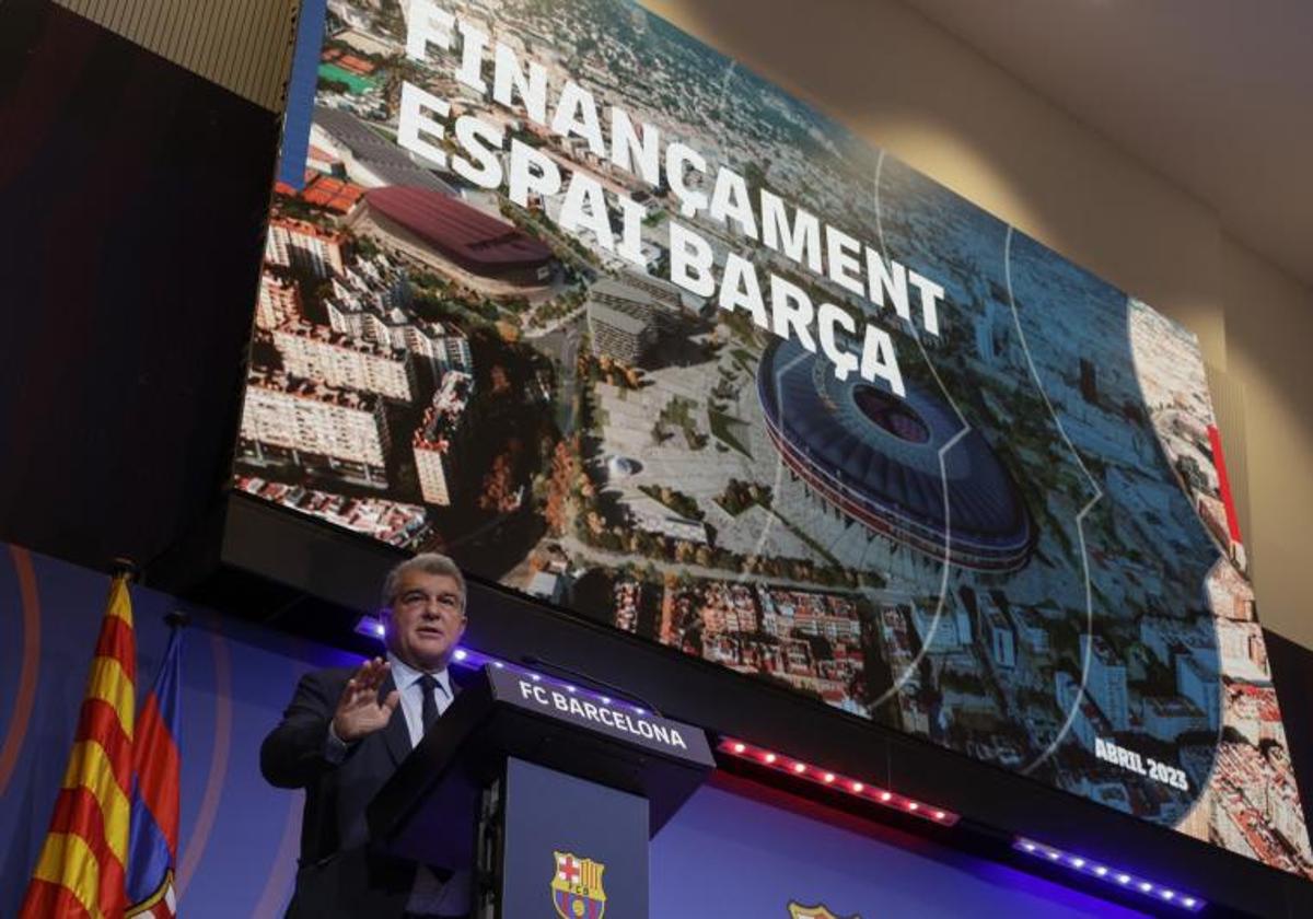 Joan Laporta, en conferencia de prensa sobre la financiación del 'Espai Barça'.