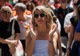 La vicepresidenta segunda, Yolanda Díaz, durante la manifestación por el 1 de mayo en Madrid.