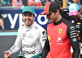 Fernando Alonso y Carlos Sainz, durante la clasificación del GP de Miami.
