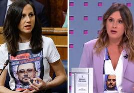 Ione Belarra y Alejandra Jacinto lucen la camiseta con la foto del hermano de Isabel Díaz Ayuso.