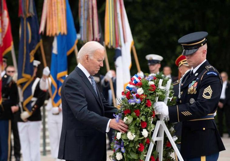 El presidente de EE UU, Joe Biden, durante la ceremonia celebrada este lunes en el cementerio de Arlington.