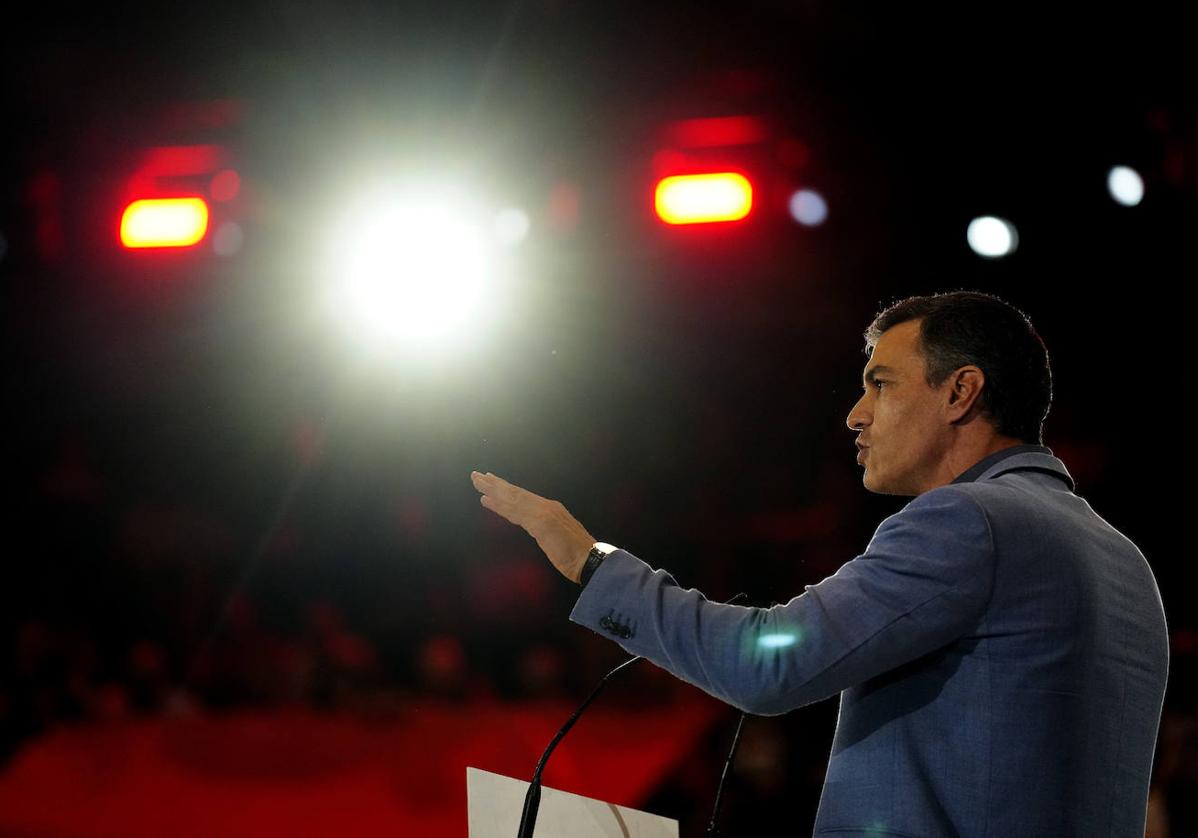 Pedro Sánchez, durante el acto de cierre de campaña de las elecciones del 28M.