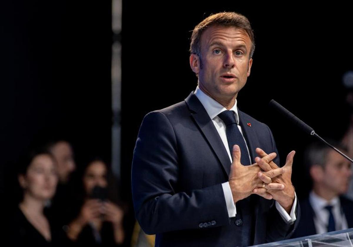 El presidente francés, Emmanuel Macron, este miércoles en un foro de seguridad en Bratislava.