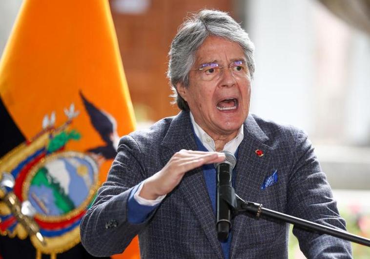 El presidente de Ecuador, Guillermo Lasso, durante su discurso de este viernes.