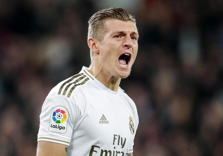 Toni Kroos celebra un gol con el Real Madrid.