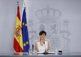 Isabel Rodríguez, portavoz del Gobierno, en la Moncloa, esta mañana