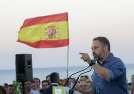El presidente de Vox, Santiago Abascal, durante el acto que su formación celebro este sábado en Barcelona.