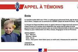 El cartel de búsqueda de Émile difundido por la Gendarmería francesa.