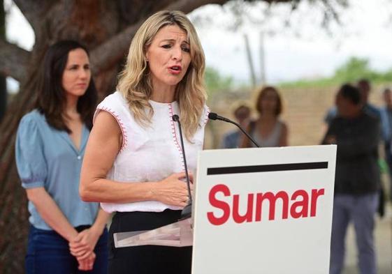 Yolanda Díaz en un acto de Sumar este lunes en Pamplona.