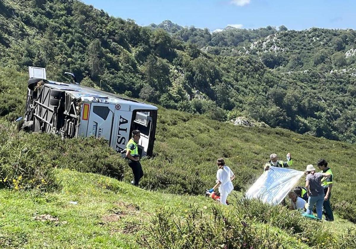 Grave accidente tras despeñarse un autobús con 49 personas que se dirigía a los Lagos de Covadonga