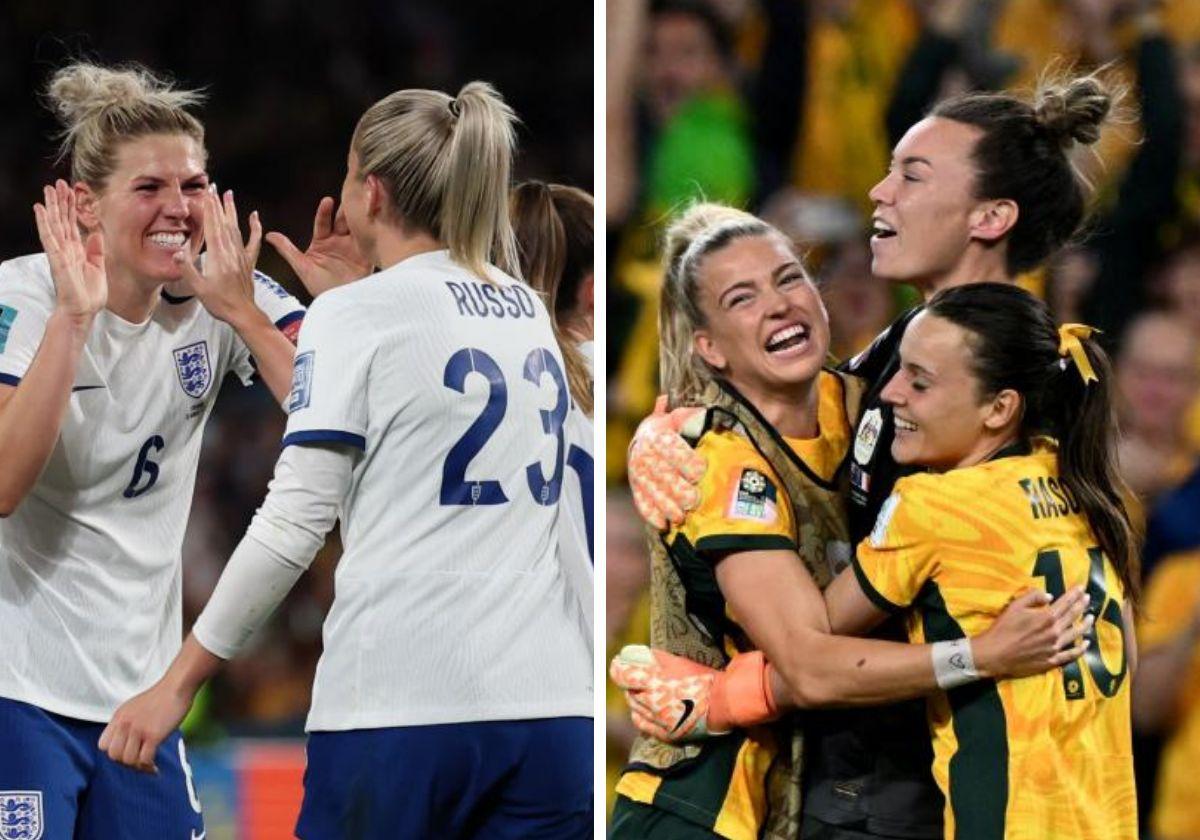 Las futbolistas de Inglaterra y Australia celebran sus clasificaciones para semifinales.