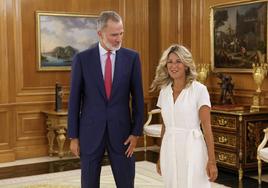 El rey Felipe VI recibe este lunes en su despacho de Palacio de La Zarzuela a la representante de Sumar, Yolanda Díaz