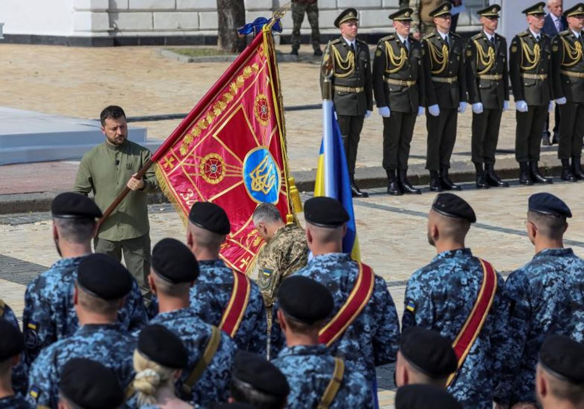 Volodímir Zelenski durante la ceremonia en Kiev por el Día de la Independencia.