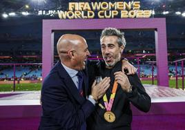 Luis Rubiales, durante la celebración en Sídney del título Mundial femenino.