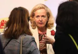 Nadia Calviño, tras su rueda de prensa en la cumbre del G-20 en Nueva Delhi (India).