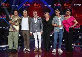 Los cantantes Coti, David Summers, Rafa Sánchez, Paloma San Basilio, Carlos Baute y Diana Navarro, durante la presentación de la nueva temporada de Dúos increíbles.