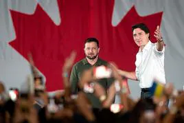 El primer ministro, Justin Trudeau, y el presidente ucraniano, Volodímir Zelenski, durante su visita a Canadá la semana pasada.