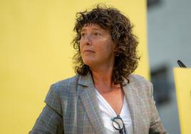 Teresa Jordà durante el acto de inicio de campaña electoral de ERC en la plaza Torres Casanova.