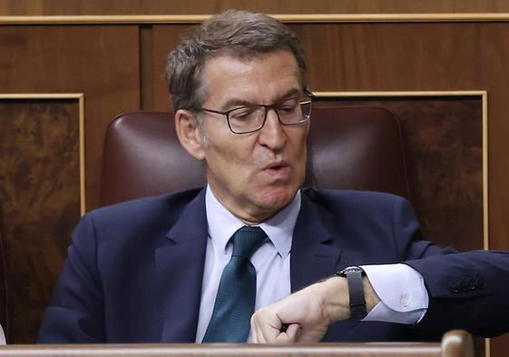 El líder del PP, Alberto Núñez Feijóo, durante el debate previo a la segunda votación de su investidura fallida.