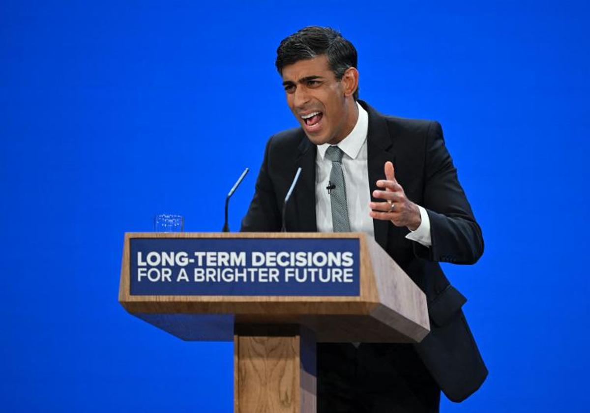 Rishi Sunak durante su discurso en la conferencia conservadora.