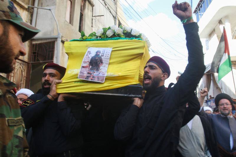 Funeral del líder de Hezbolá, Kamal al-Masri, en Líbano