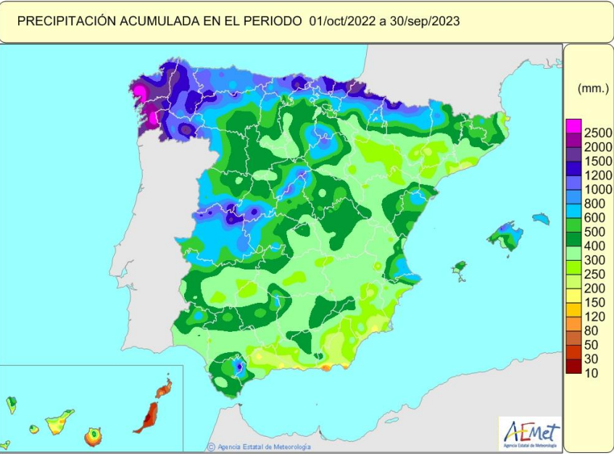 Precipitaciones en el año hidrológico 2022-2023