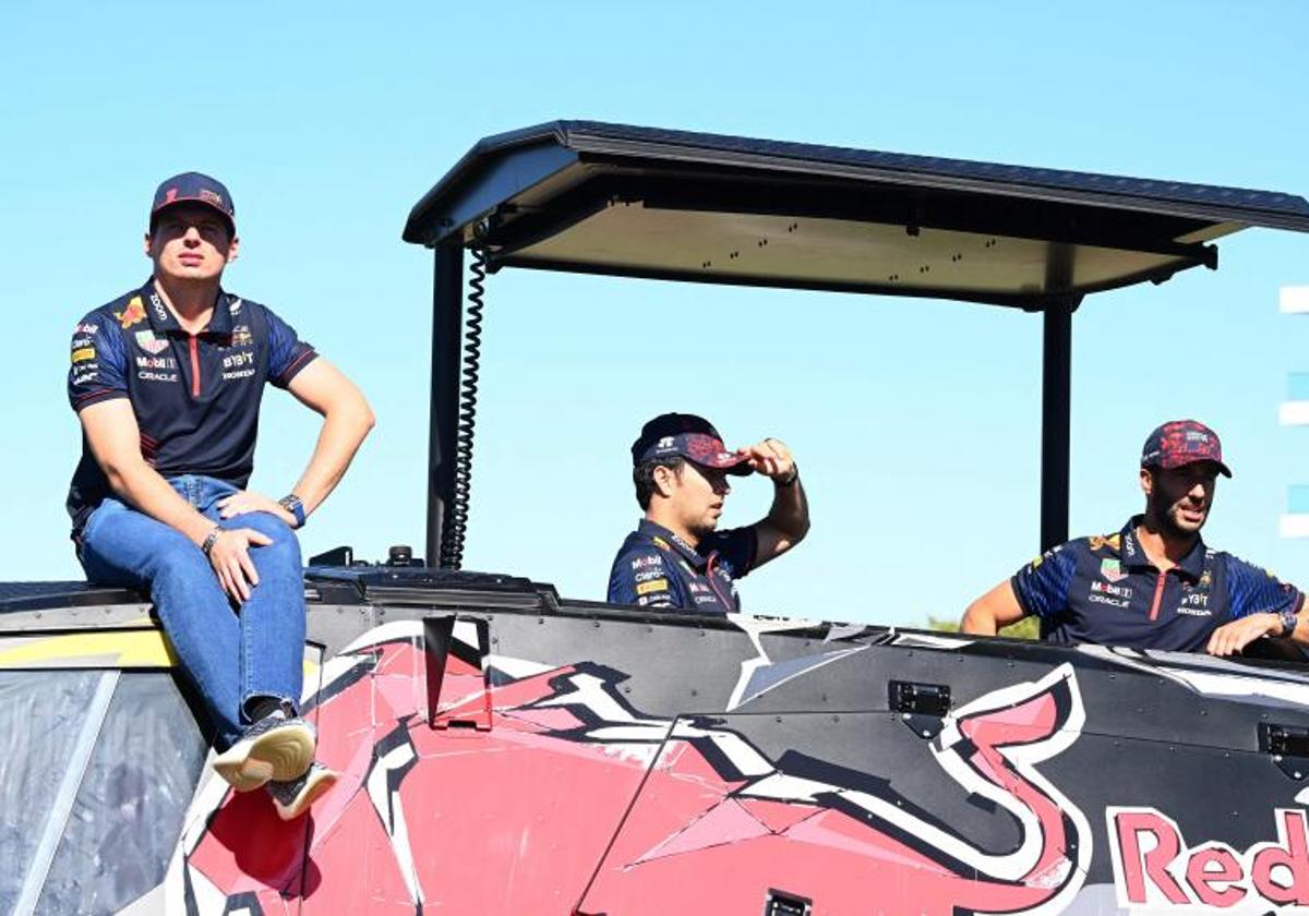 Max Verstappen, Sergio Pérez y Daniel Ricciardo, en Austin.
