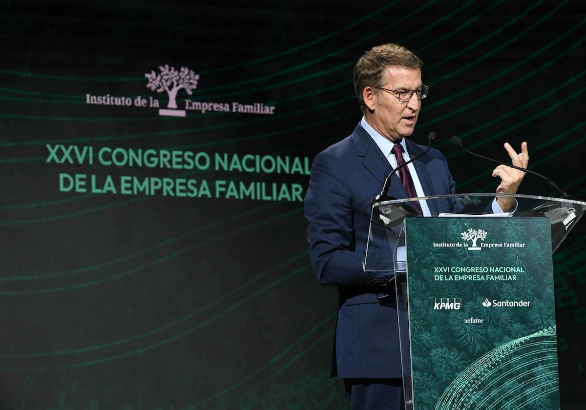 El presidente del PP, ALberto Núñez Feijóo,en el XXVI Congreso de la Empresa Familiar.