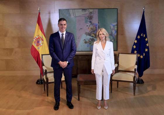 Pedro Sánchez y Yolanda Díaz, el pasado 4 de octubre, durante la ronda de contactos para la investidura.