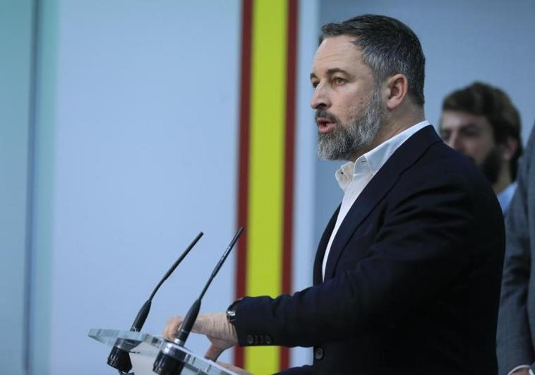 Santiago Abascal, presidente de Vox, en la sede del partido, hoy