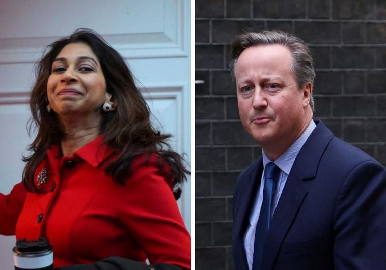 La hasta ahora titular del Interior británica, Suella Braverman y el exprimer ministro David Cameron.