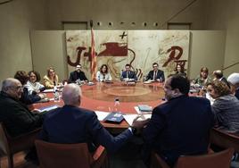 El presidente de la Generalitat, Pere Aragonès encabeza la reunión semanal del Govern celebrada este martes.