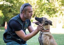 Iván García, con Trinity, una pastora belga malinois, con la que trabajó hasta su fallecimiento hace dos años.