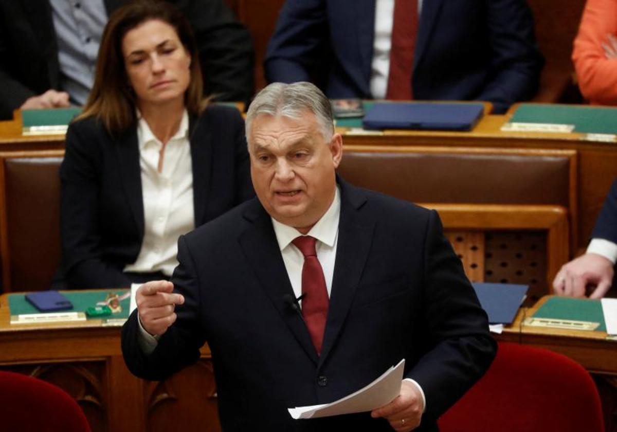 El primer ministro húngaro, Viktor Orbán, en una intervención este miércoles en el Parlamento de Budapest.