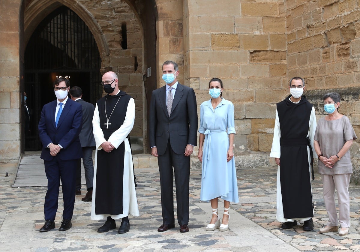 Los Reyes el 20 de julio de 2020 en su visita Monasterio de Santa María de Poblet, en Tarragona, el día en que supuestamente Tsunami planeó una acción contra Felipe VI