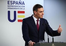 Pedro Sánchez, durante la rueda de prensa en Bruselas.